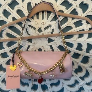 NWT Exclusive Juicy Couture Pink Barrel Shoulder Bag with Gold Charm Chain